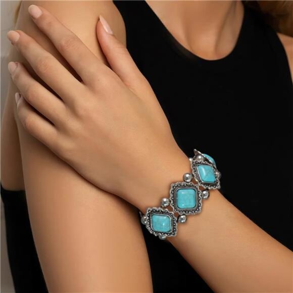 Turquoise Beaded Stretch Bracelets Bohemian Stackable - Picture 4 of 7